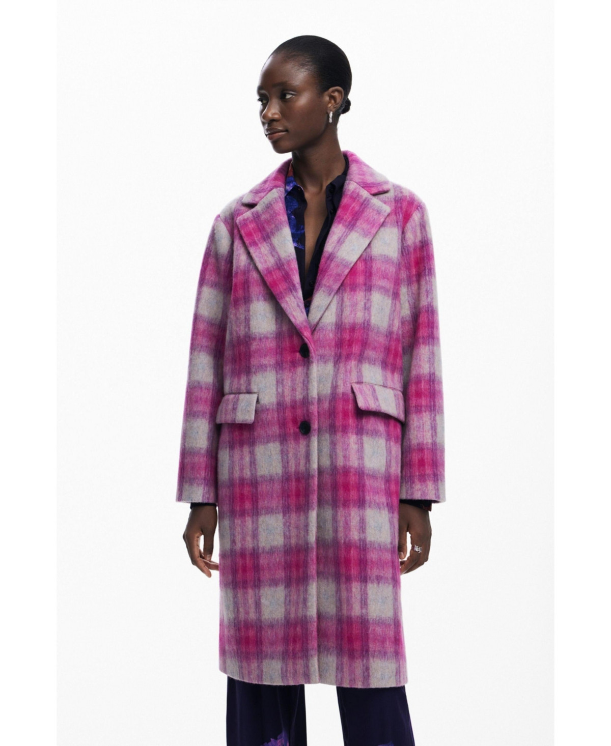 Desigual Women's Pink tartan coat - Pink | Macy's