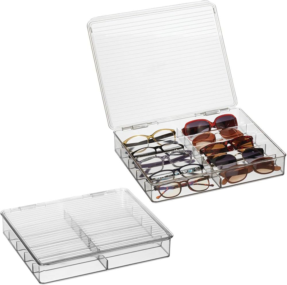 mDesign Plastic Hard Shell Stackable Divided Eyeglass Storage Organizer Case, Hinged Lid for Unis... | Amazon (US)