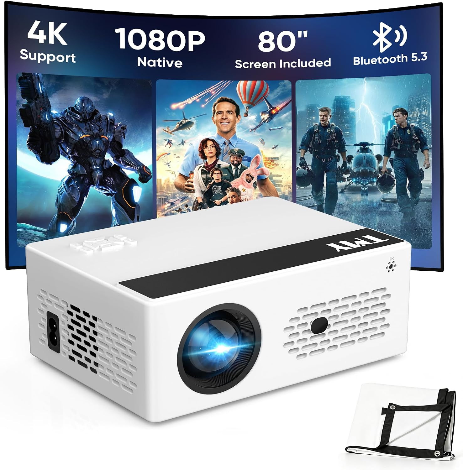 TMY Native 1080P Mini Portable Projector, 2-way Bluetooth, with 80in Screen | Amazon (US)