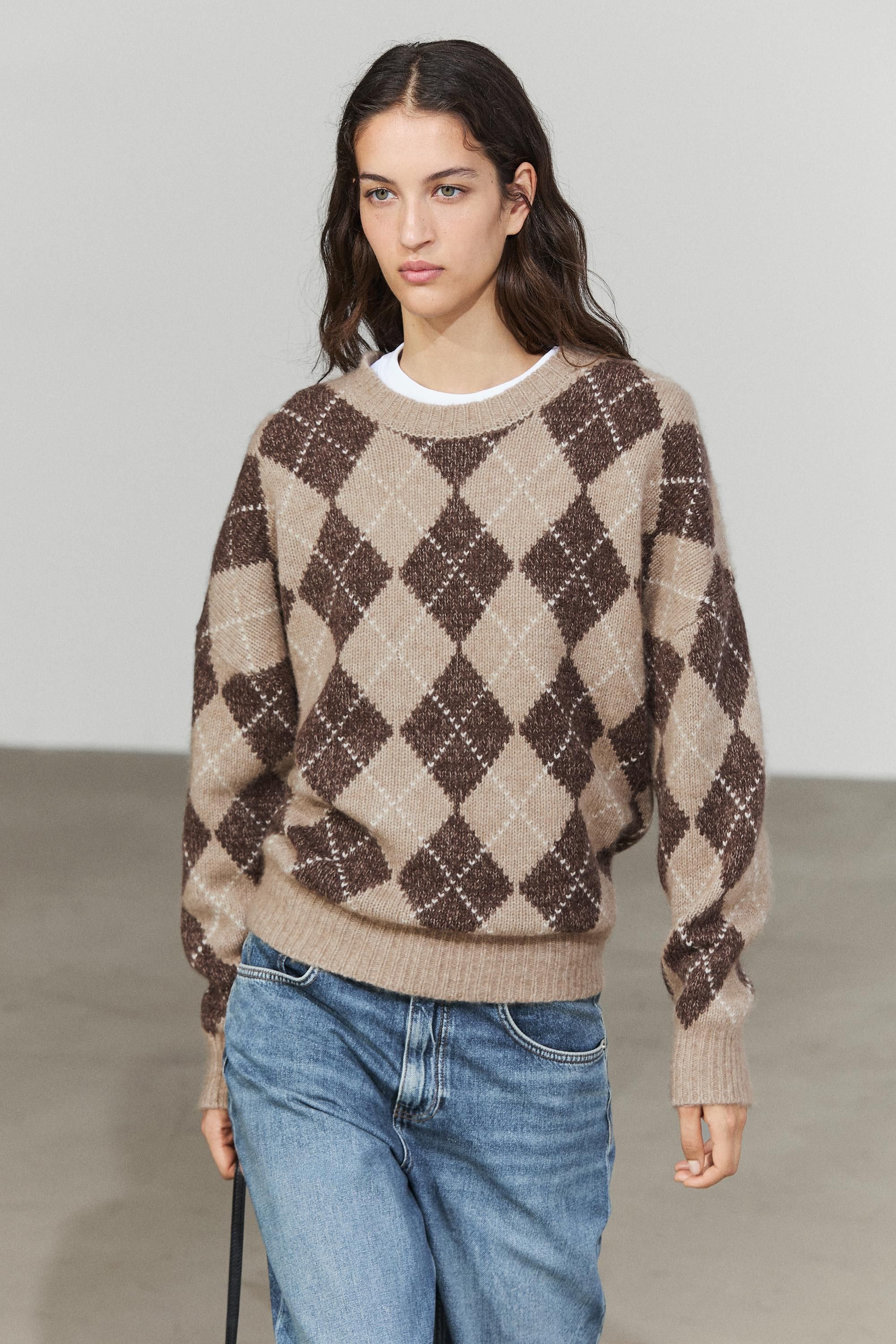 Argyle knit sweater with cashmere | Massimo Dutti US
