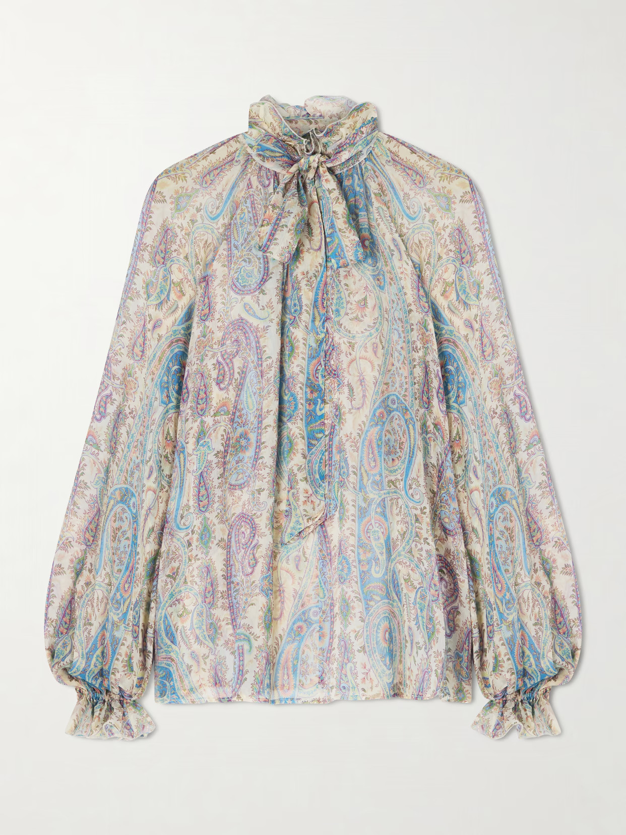 Etro - Pussy-bow Ruffled Paisley-print Silk-crepon Blouse - Blue | NET-A-PORTER (US)