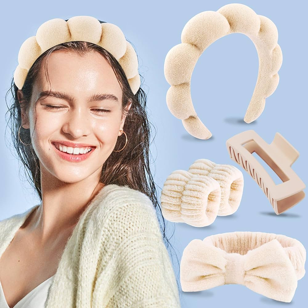 Amazon.com : Spa Headband, Face Wash Skincare Makeup Headbands, 5 Pcs Brown Puffy Sponge Spa Head... | Amazon (US)