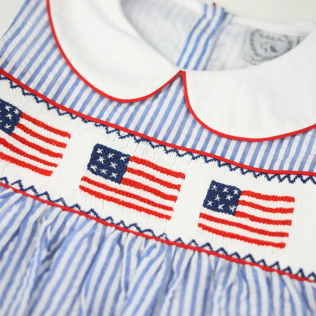 Smocked Seersucker Flag Dress | The Bella Bean