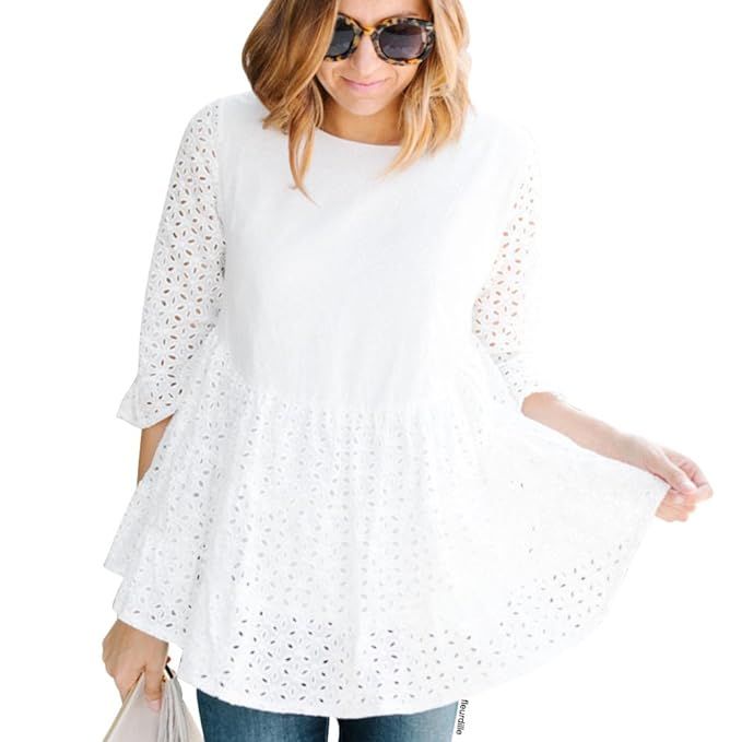 Chicwish Women's loveliness Attack White Eyelet Embroidered Dolly Tunic Top Blouse | Amazon (US)