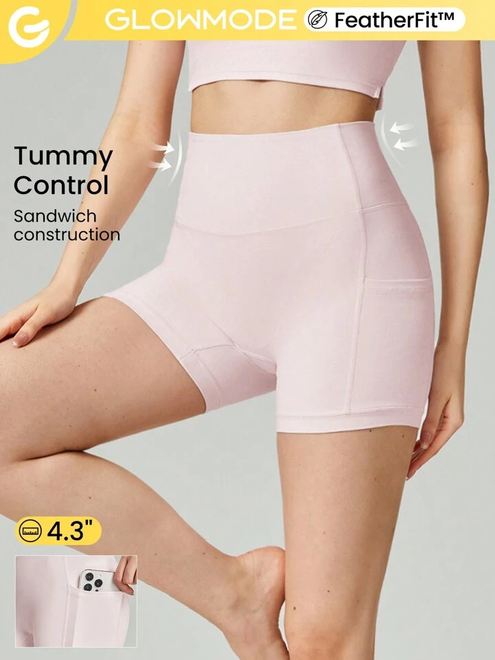 GLOWMODE 4.3" FeatherFit™ Anti-Slip Pocket Bike Shorts Non Front Seam Low Impact Cycling Running Gym Workout Summer | SHEIN