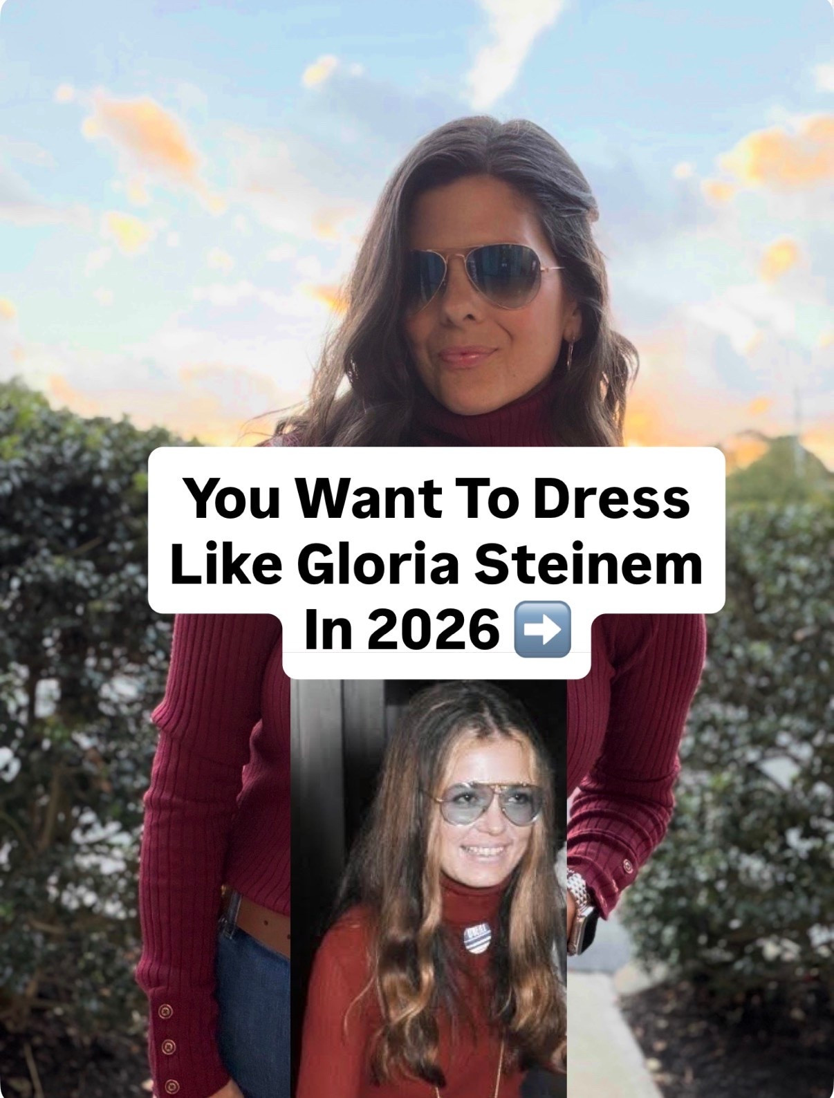 Gloria Steinem’s signature style included lots of neutrals, especially black, accented with wide statement belts and long necklaces. Flared trousers and fitted tops were a go to for her…her style was comfortable because of her high travel schedule but also feminine. I’ve gathered wear now pieces to copy her signature style. I cannot link my jewelry or boots but I found a few similar pieces to link here. #gloriasteinem #styleinspiration