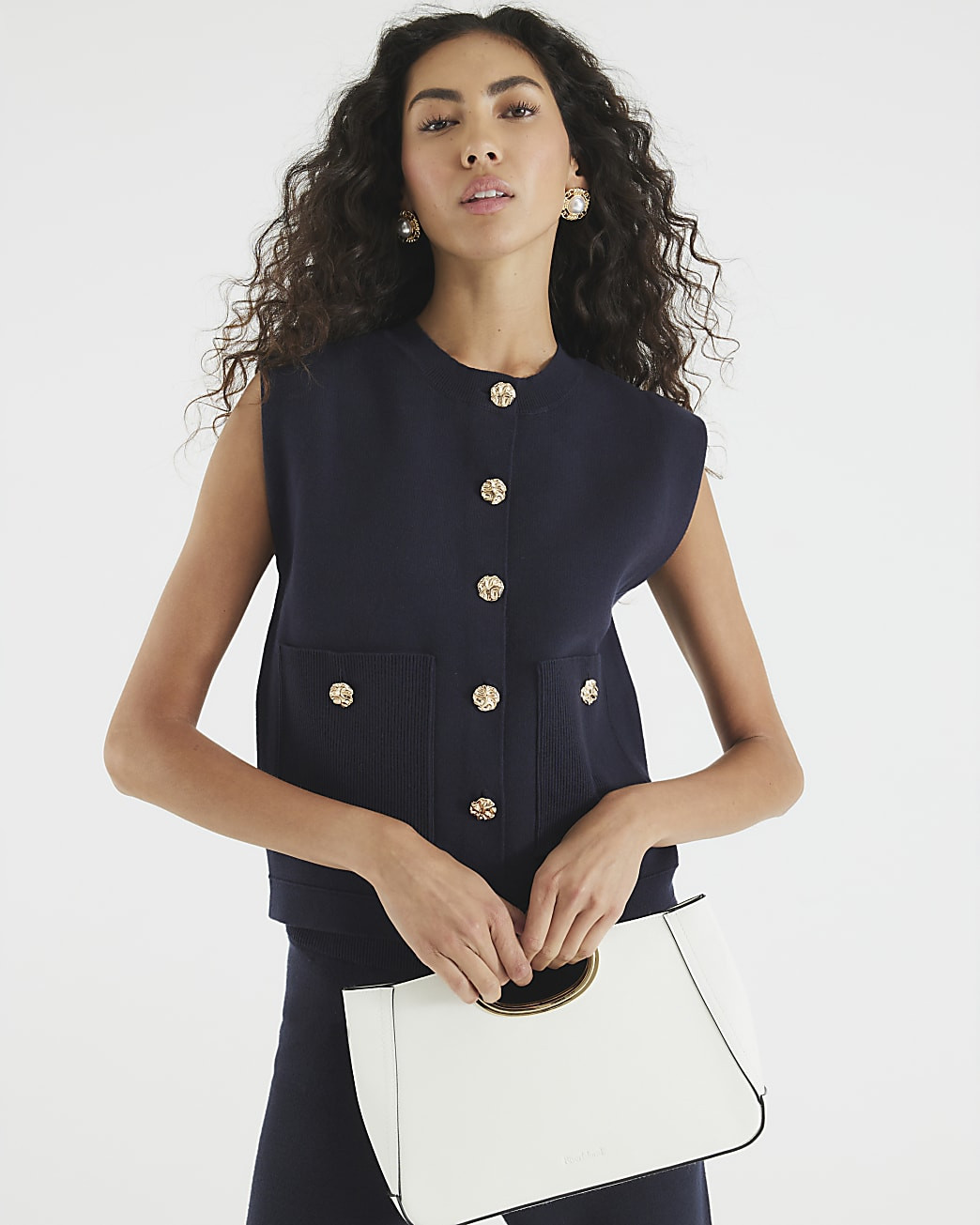 Navy Knitted Waistcoat | River Island UK & IE