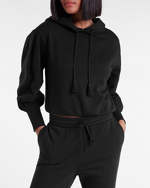 Balloon Sleeve Drawstring Tassel Hooded Sweatshirt | Express