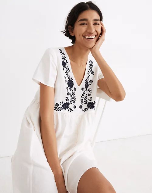 Embroidered Linen-Blend Alexandra Button-Front Mini Dress | Madewell