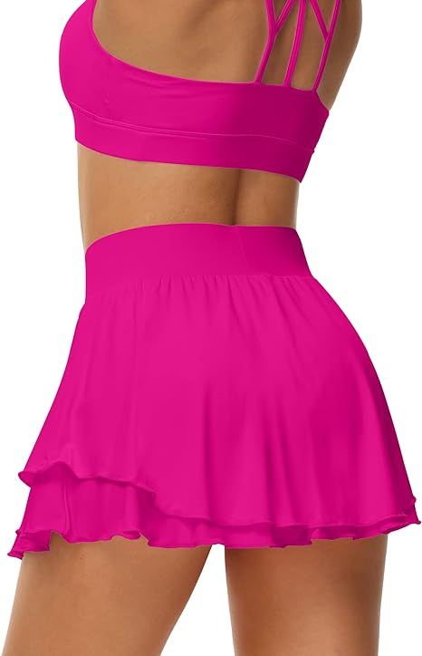 UrKeuf Women's Athletic Tennis Skirts with Pockets 13in Ruffle Golf Running Workout Ice Silk Flow... | Amazon (US)