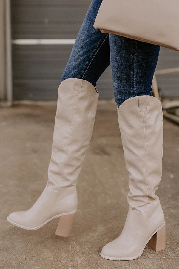 The Lucas Faux Leather Knee High Boot In Birch | Impressions Online Boutique