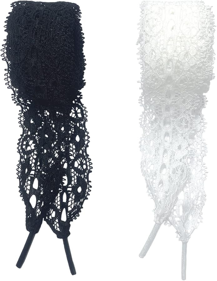 Meow Love 【2 Pairs】 Black and White Lace Shoelaces, 3cm Wide Elastic Laces. | Amazon (US)