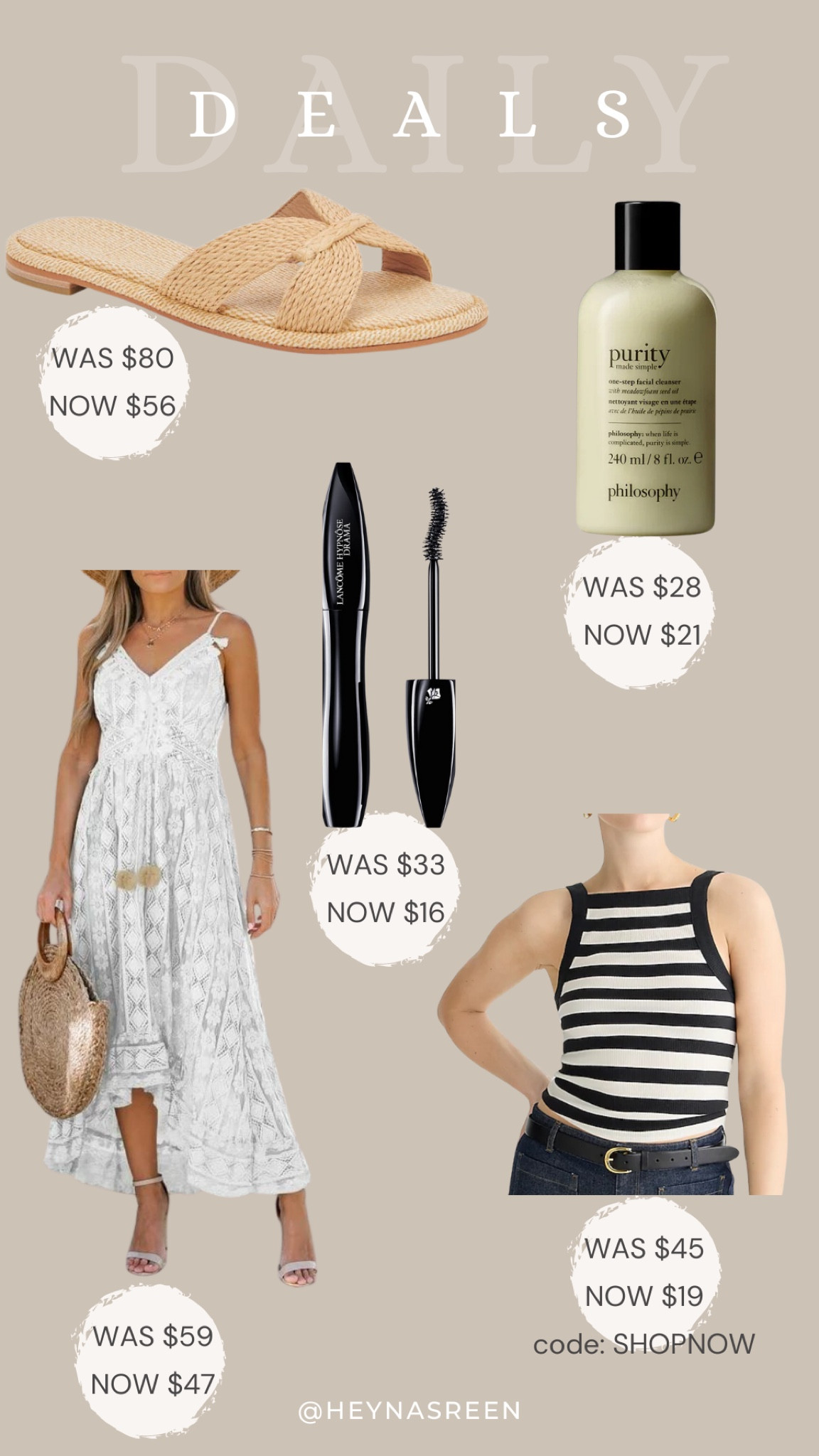 Daily deals on Dolce Vita sandals, Philosophy cleanser, Lancôme mascara, Walmart dress, J.Crew stripped tank 

#LTKSaleAlert
