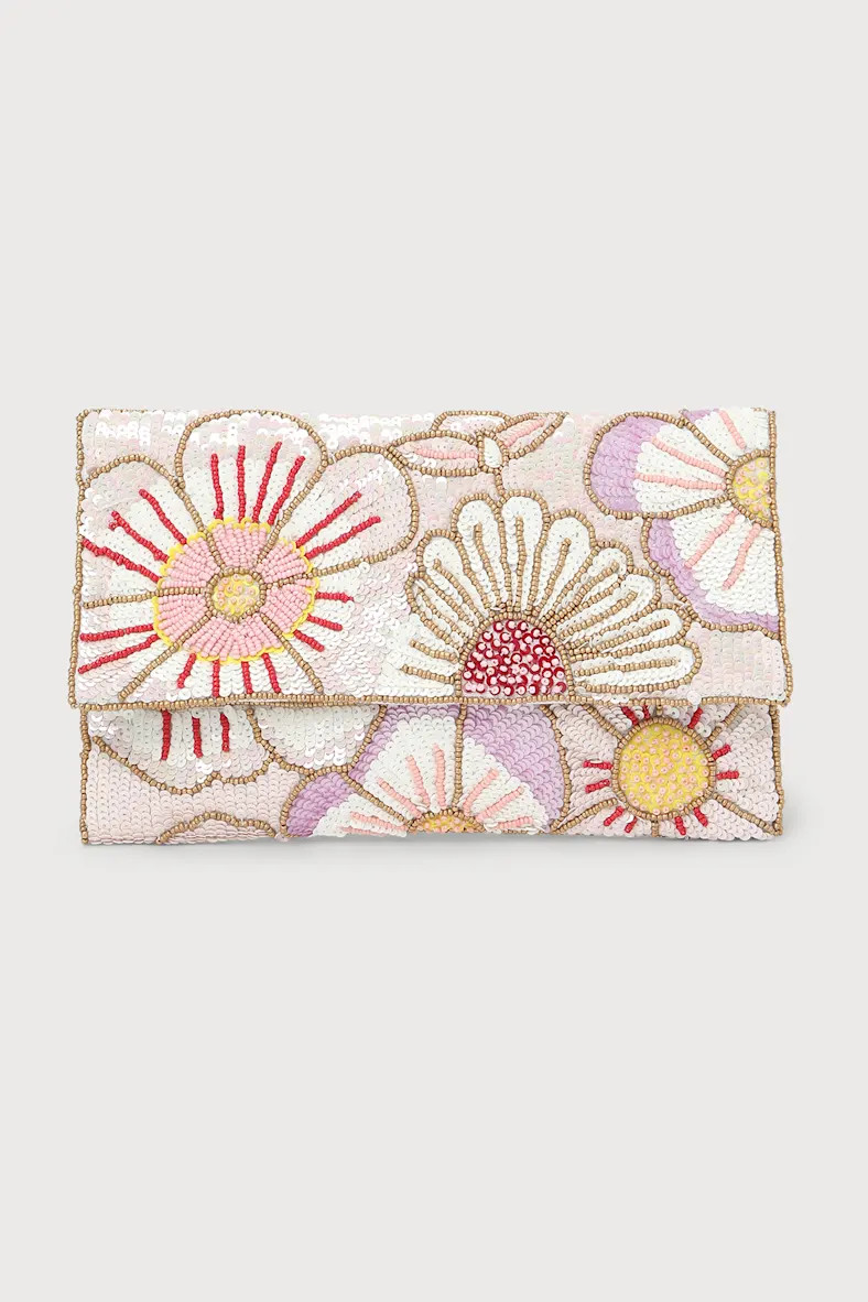 Bead Beautiful Blush Pink Multi Floral Beaded Clutch | Lulus (US)