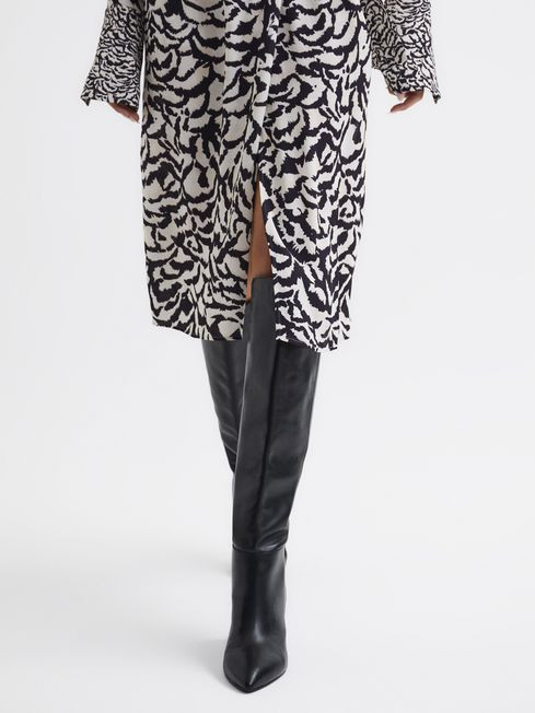 Reiss Black Celia Pull On Knee High Boots | Reiss (UK)