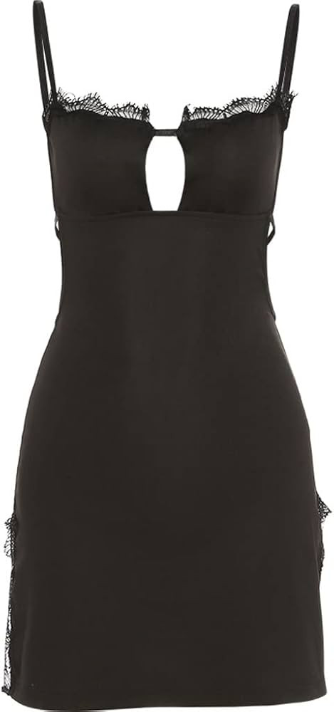 LEIGE Sexy Hollow Out Halter Black Lace Up Slim Dress Women Summer Bodycon Dresses (Color : Black... | Amazon (US)