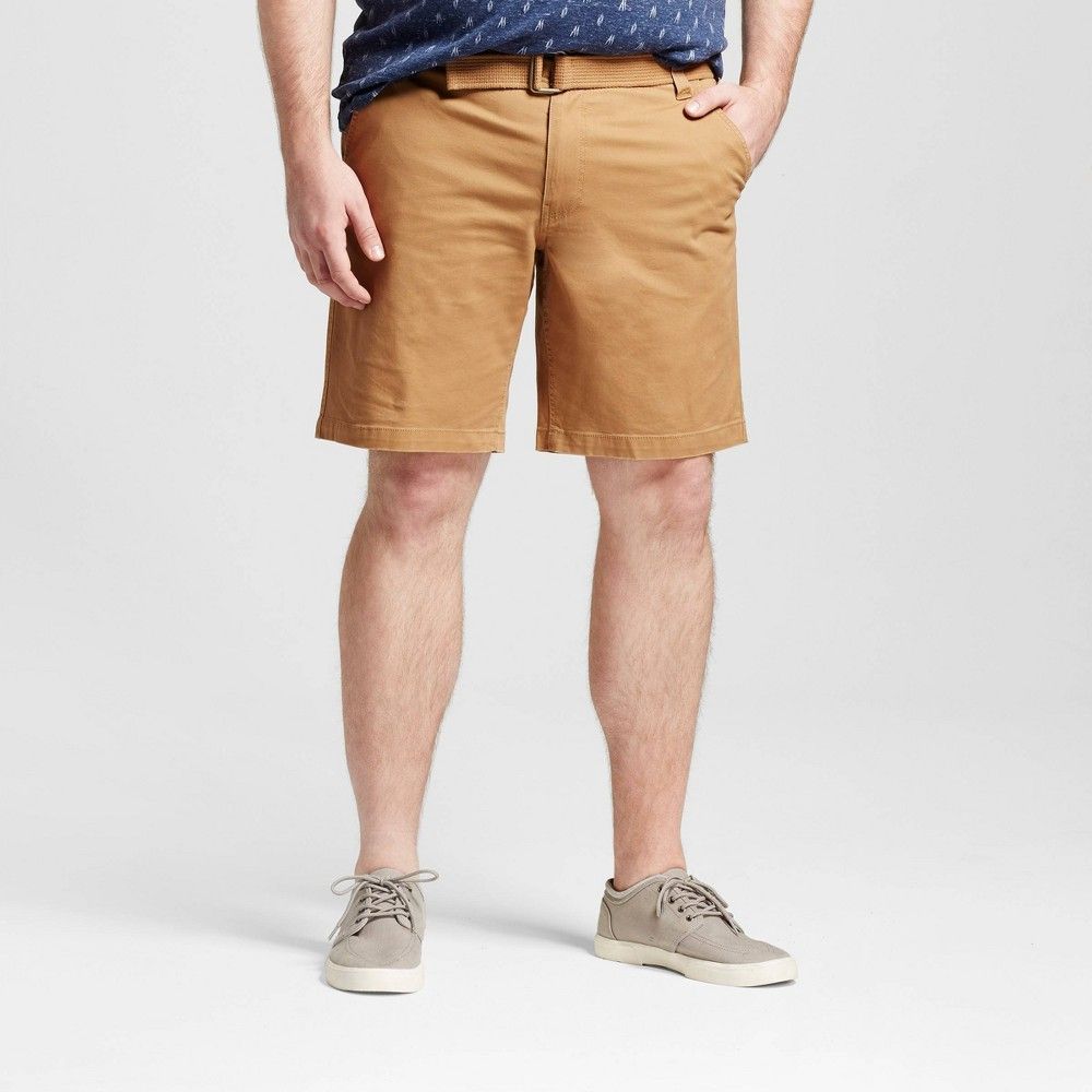 Men's Big & Tall Belted Flat Front Chino Shorts 10"" - Mossimo Supply Co. Brown 52 | Target