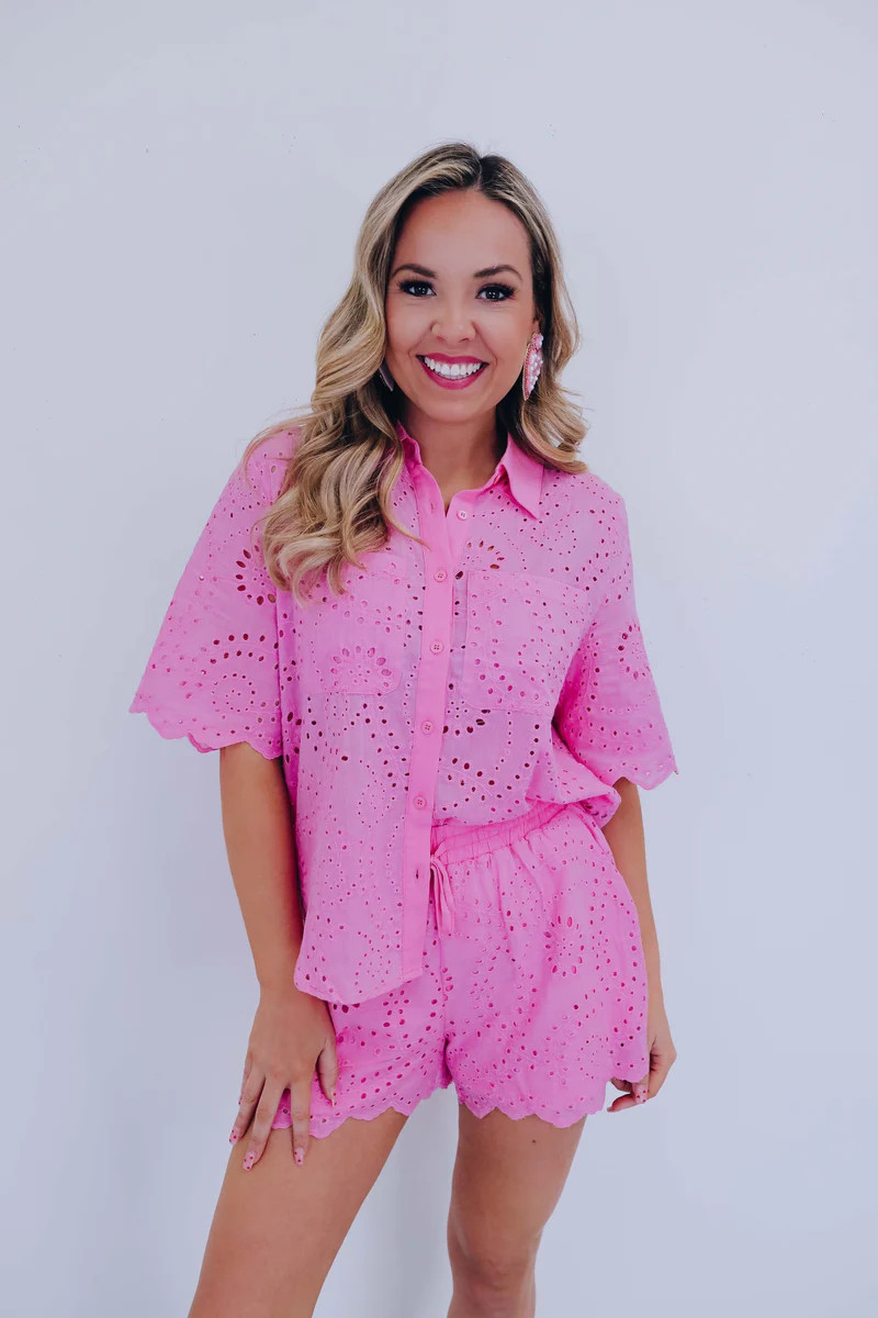 Weekend Breeze Eyelet Short Set - Pink | Whiskey Darling Boutique