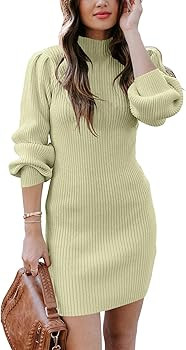 ANRABESS Women Long Sleeve Turtle Mock Neck Rib Knit Stretch Slim Fitted Bodycon Sweater Mini Sho... | Amazon (US)