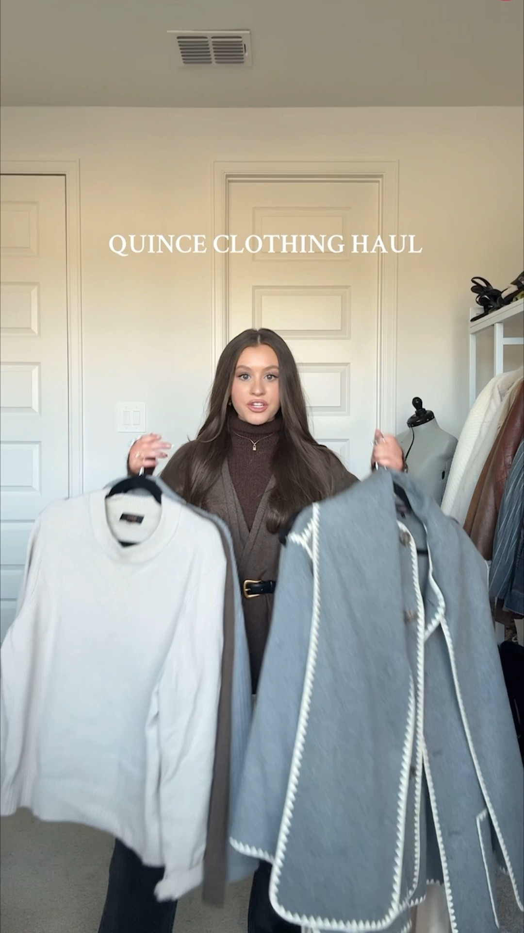 huge @onequince haul full of some of the BEST staple pieces i’ve ever gotten!!!! #quincepartner i got a size M in the gray cardigan, a size L in the gray skirt, a size S in the structured cardigan, a size L in the silk skirt, a size L in the crewneck sweater (sized up for an oversized fit), and a size M in the scarf coat🥰 i’m 5’2” 135 lbs and size XS/S in tops and size M/L in bottoms for reference!:) 

#LTKootd #LTKSeasonal #LTKmomlife
