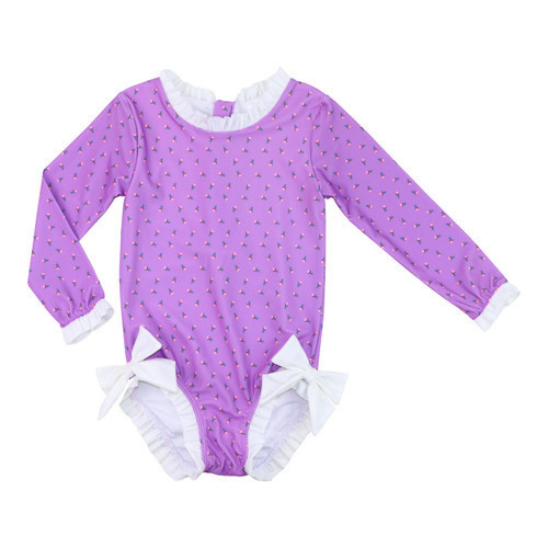 Purple Rosebud Lycra Rashguard Swimsuit - Shipping Late May | Cecil and Lou