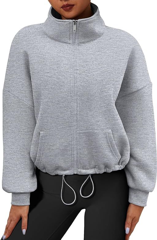 Zeagoo Womens Fleece Jacket Full Zip Crop Hoodie Long Sleeve Pullover Sweatshirts Oversized 2023 ... | Amazon (US)