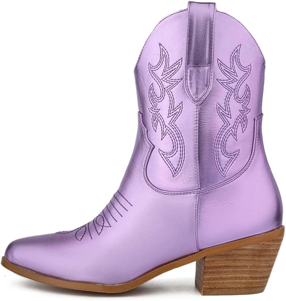 heelchic Embroidered Cowboy Boots for Women Stitching Short Cowgirl Boots Classic Chunky Stacked ... | Amazon (US)