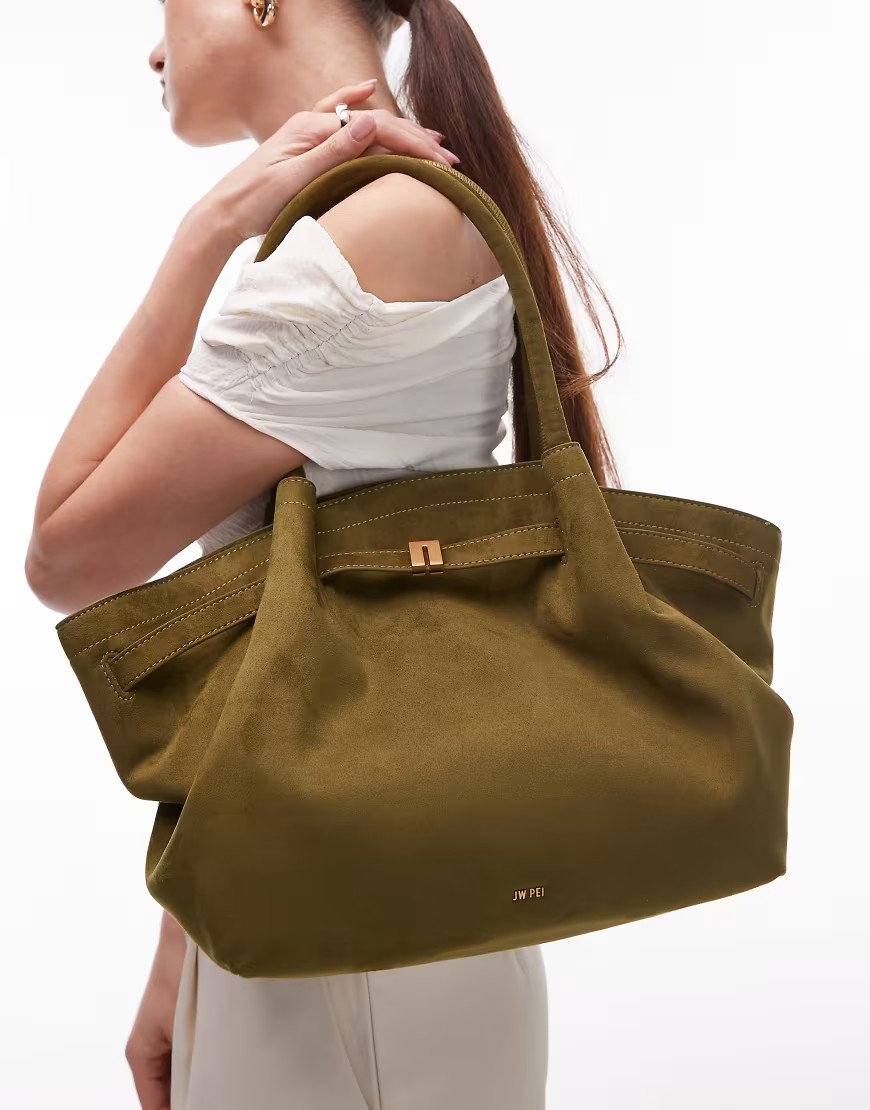 JW PEI Hana medium faux suede tote bag in olive green | ASOS (Global)