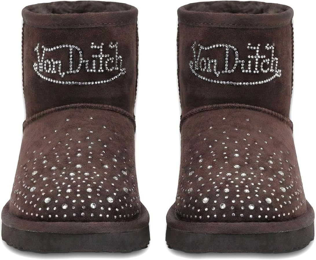 Von Dutch Rhinestone Shearling Boots for Women - Faux Suede Mini Ankle Boots with Sparkle Crystal... | Amazon (US)