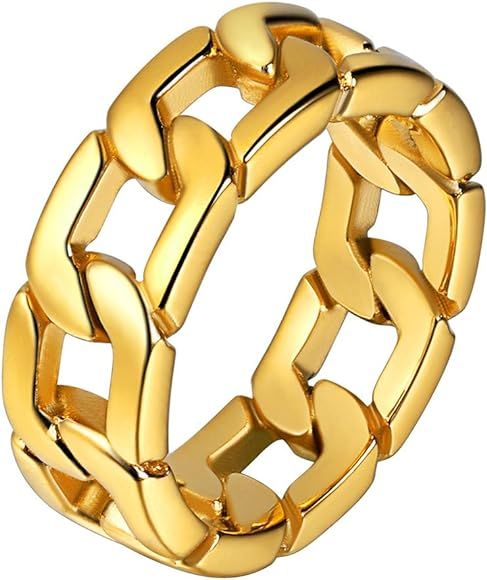 Stainless Steel 7mm Wide Band Cuban Link Chain Ring, Size 7 to 12 | Amazon (US)