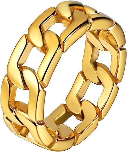 Stainless Steel 7mm Wide Band Cuban Link Chain Ring, Size 7 to 12 | Amazon (US)