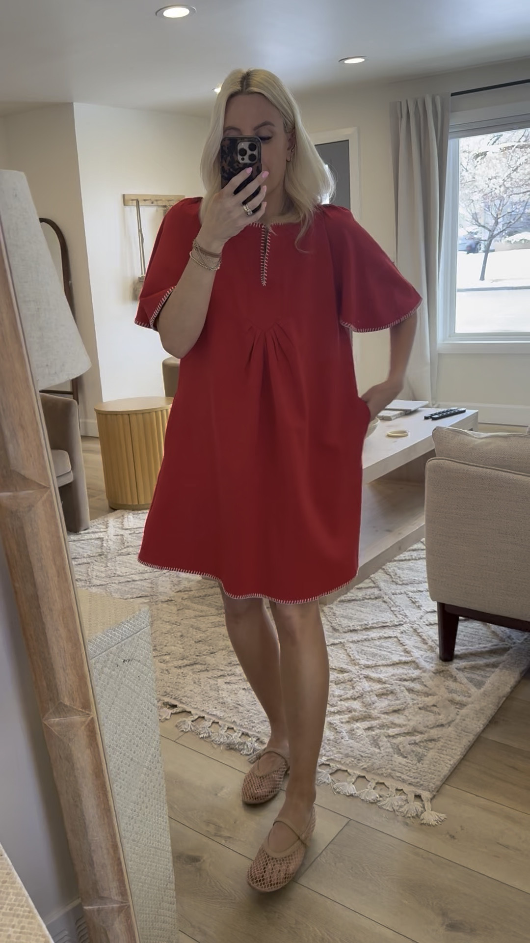 HOULENGS Women's Summer Ruffle Sleeve Babydoll Dress - V-Neck, Tie Back, Pocket, Flowy Mini - View #13