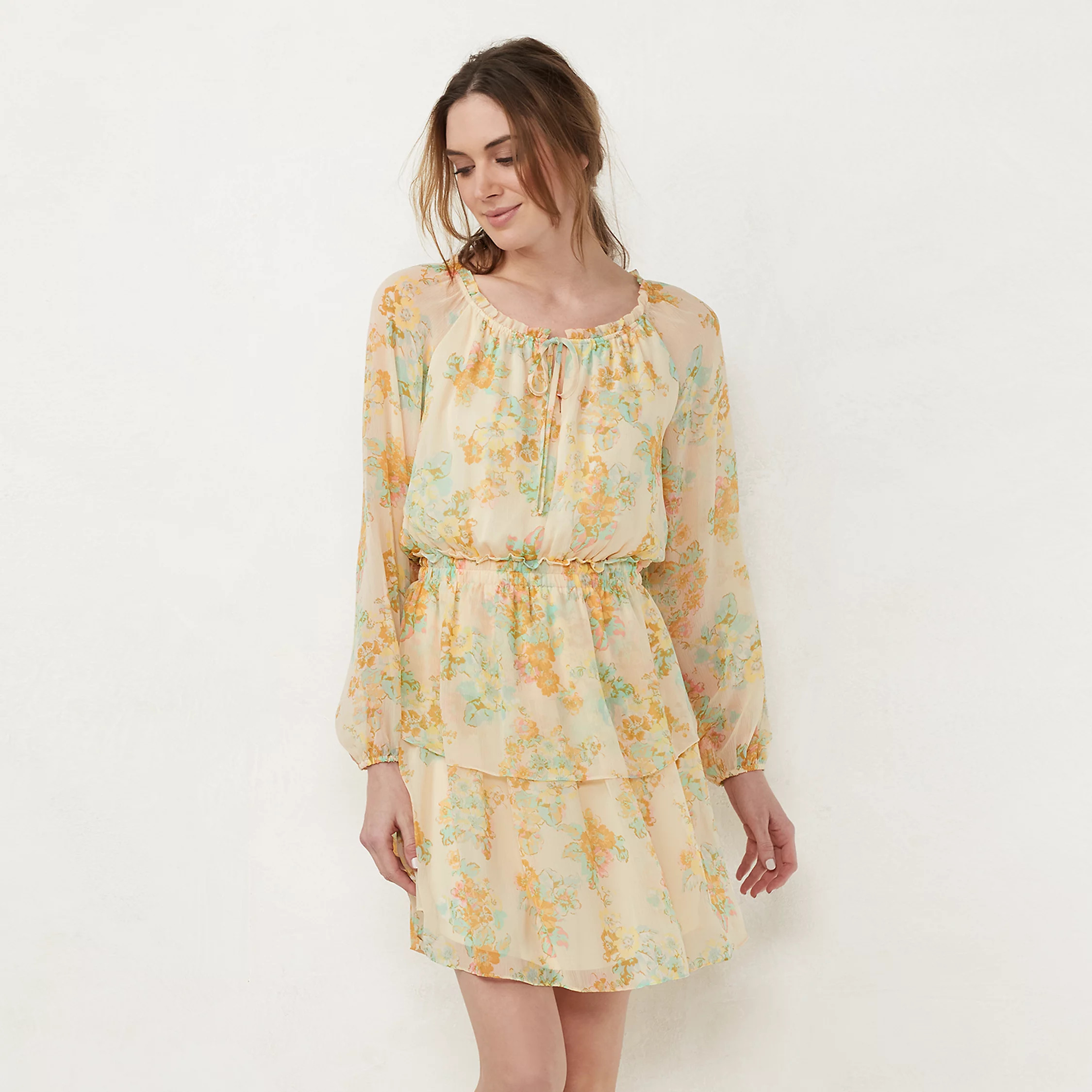 Women's LC Lauren Conrad Long Sleeve Mini Peasant Dress | Kohl's