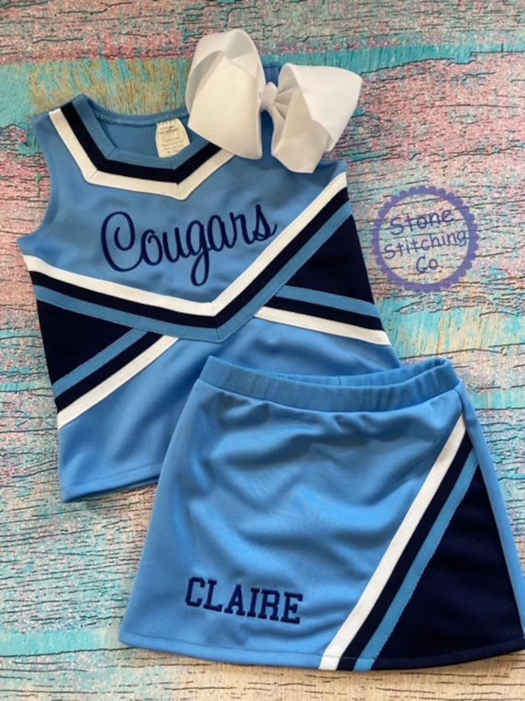 Columbia Blue & Navy Cheer Uniform Customized Cheerleading - Etsy | Etsy (US)