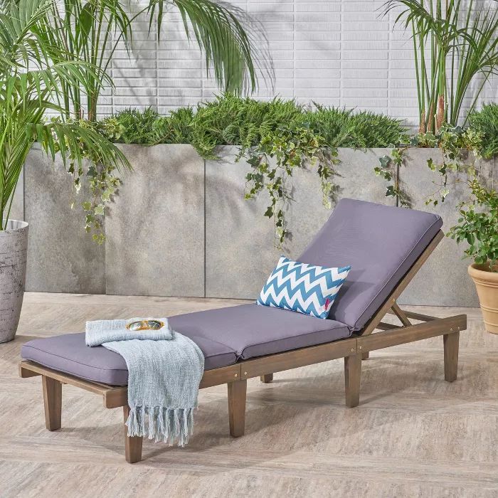Ariana Acacia Wood Chaise Lounge - Gray/Dark Gray - Christopher Knight Home | Target