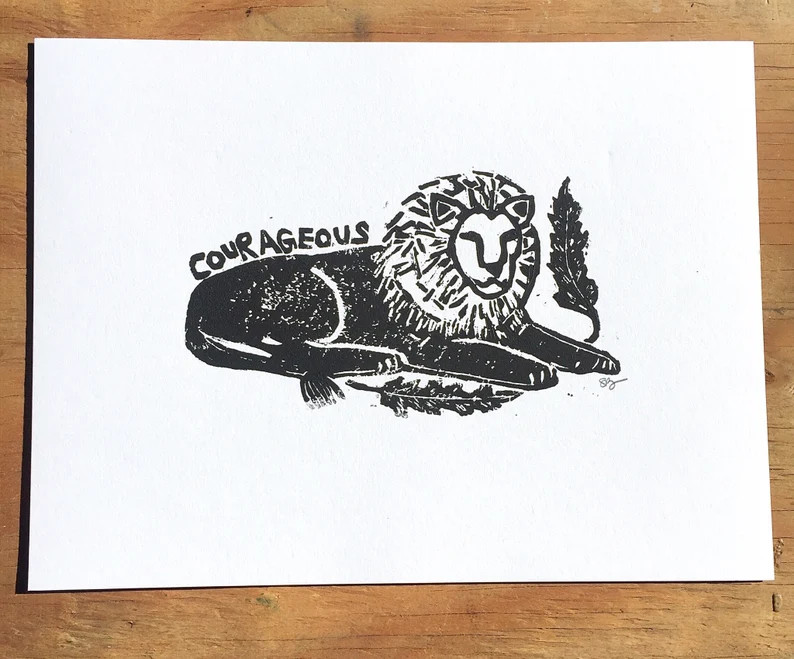 lion - courageous- spirit animal -  9”x12” hand printed wall art | Etsy (US)