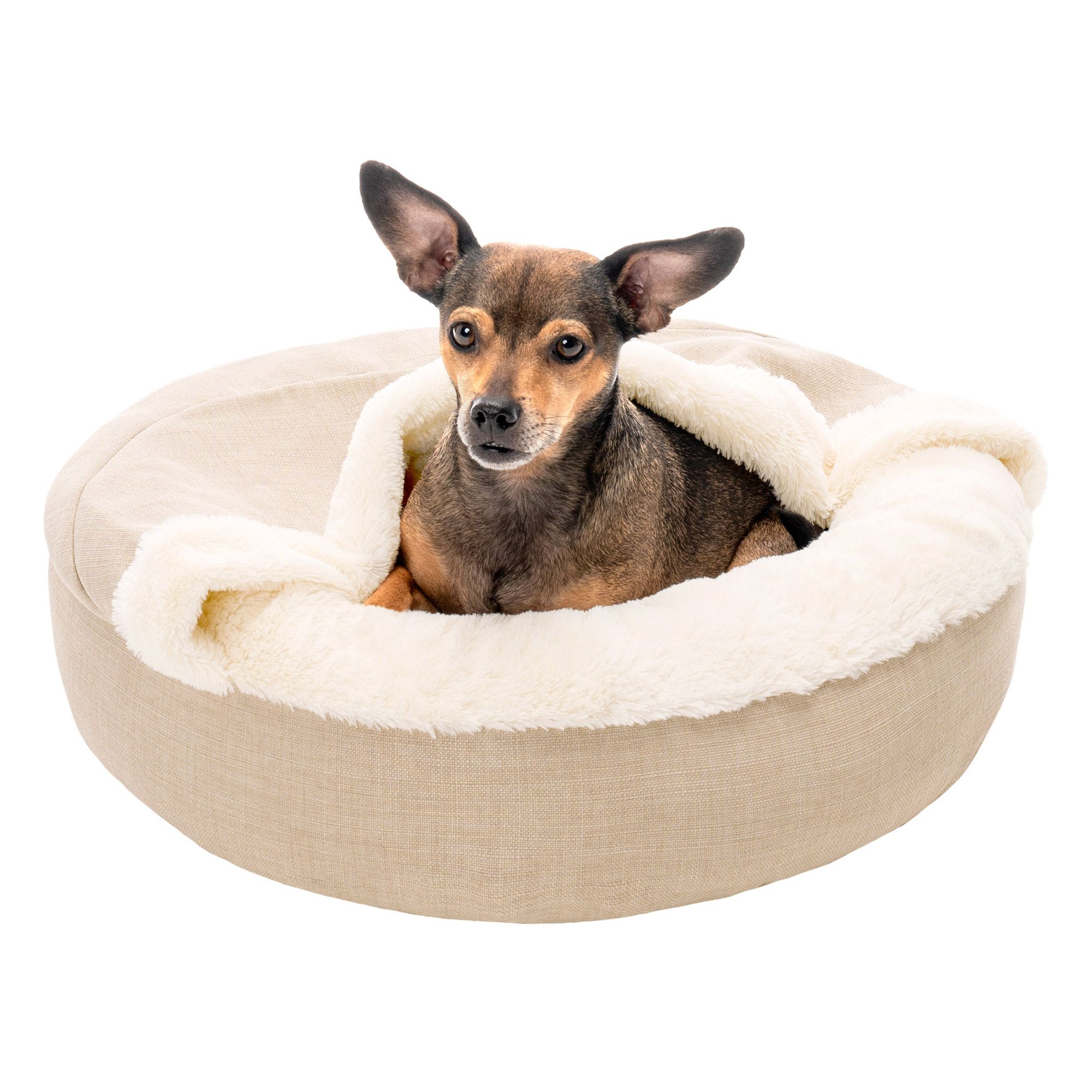 FurHaven Pet Products Plush & Performance Linen Hooded Donut Pet Bed for Dogs & Cats - Flax, Extr... | Walmart (US)