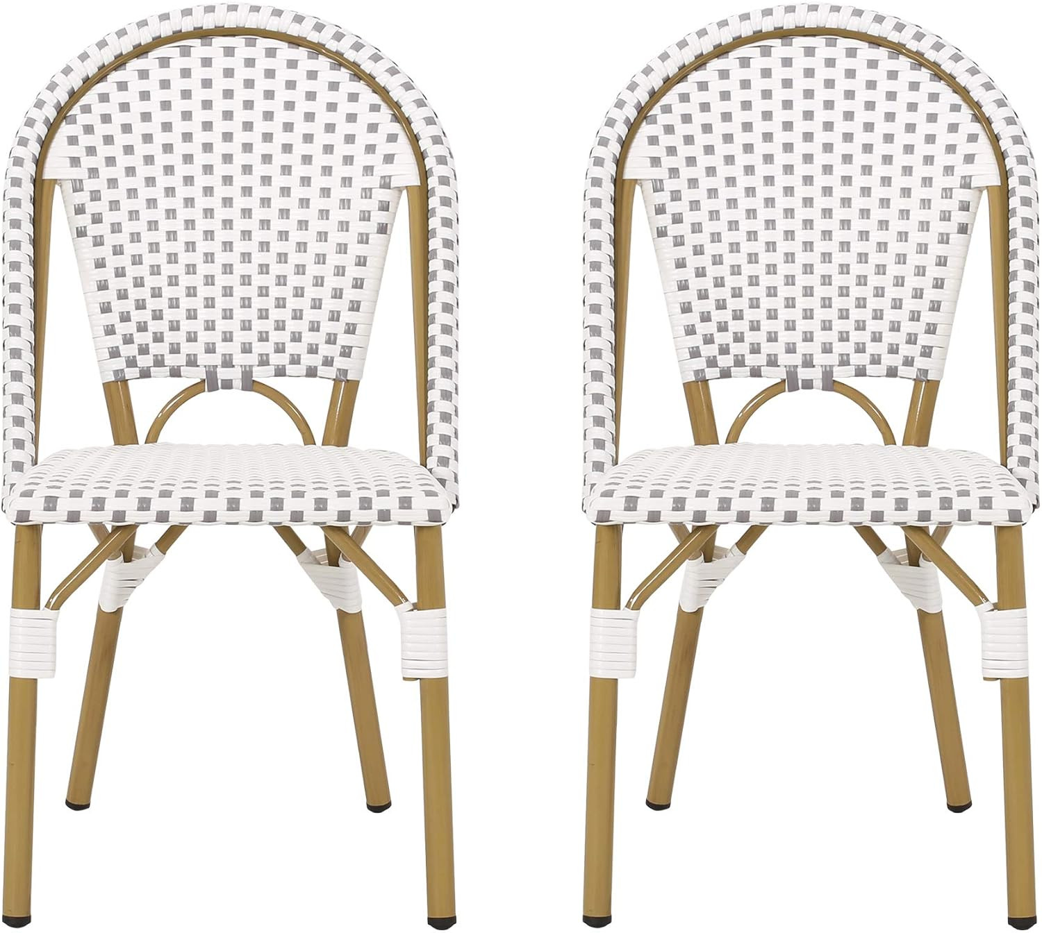 Christopher Knight Home Philomena Outdoor French Bistro Chair (Set of 2), Gray + White + Bamboo P... | Amazon (US)