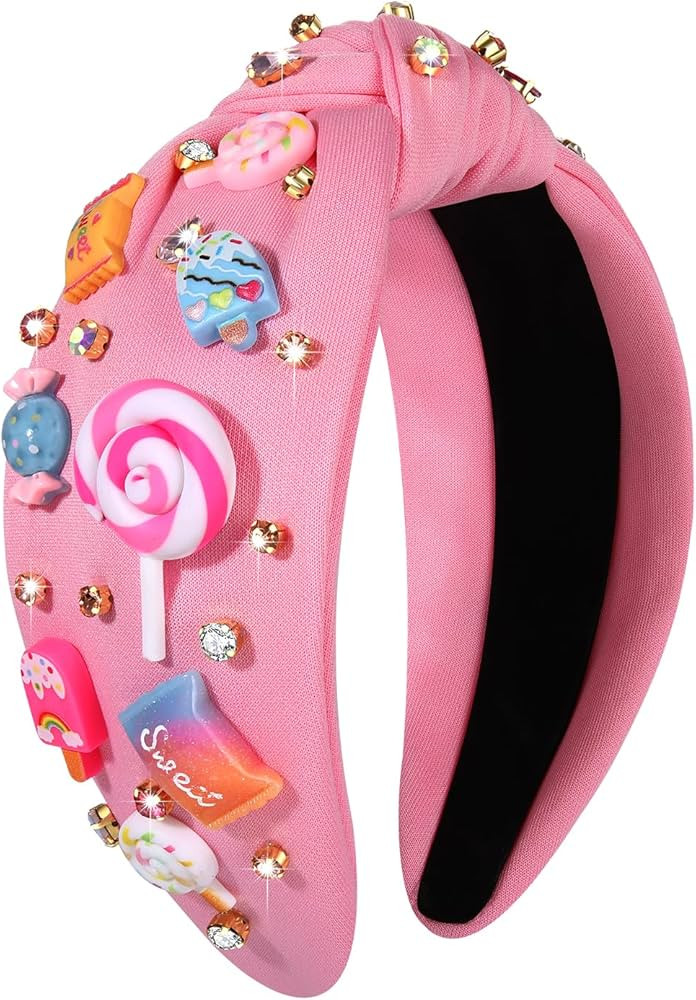 Knotted Headband for Women Lollipop Candy Charms Crystal Jeweled Embellished Top Knot Hairband St... | Amazon (US)