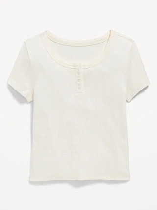 Short-Sleeve Pointelle-Knit Henley Top for Girls | Old Navy (US)