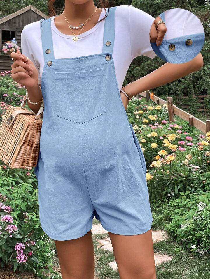 SHEIN Maternity Solid Overall Romper Without Tee | SHEIN