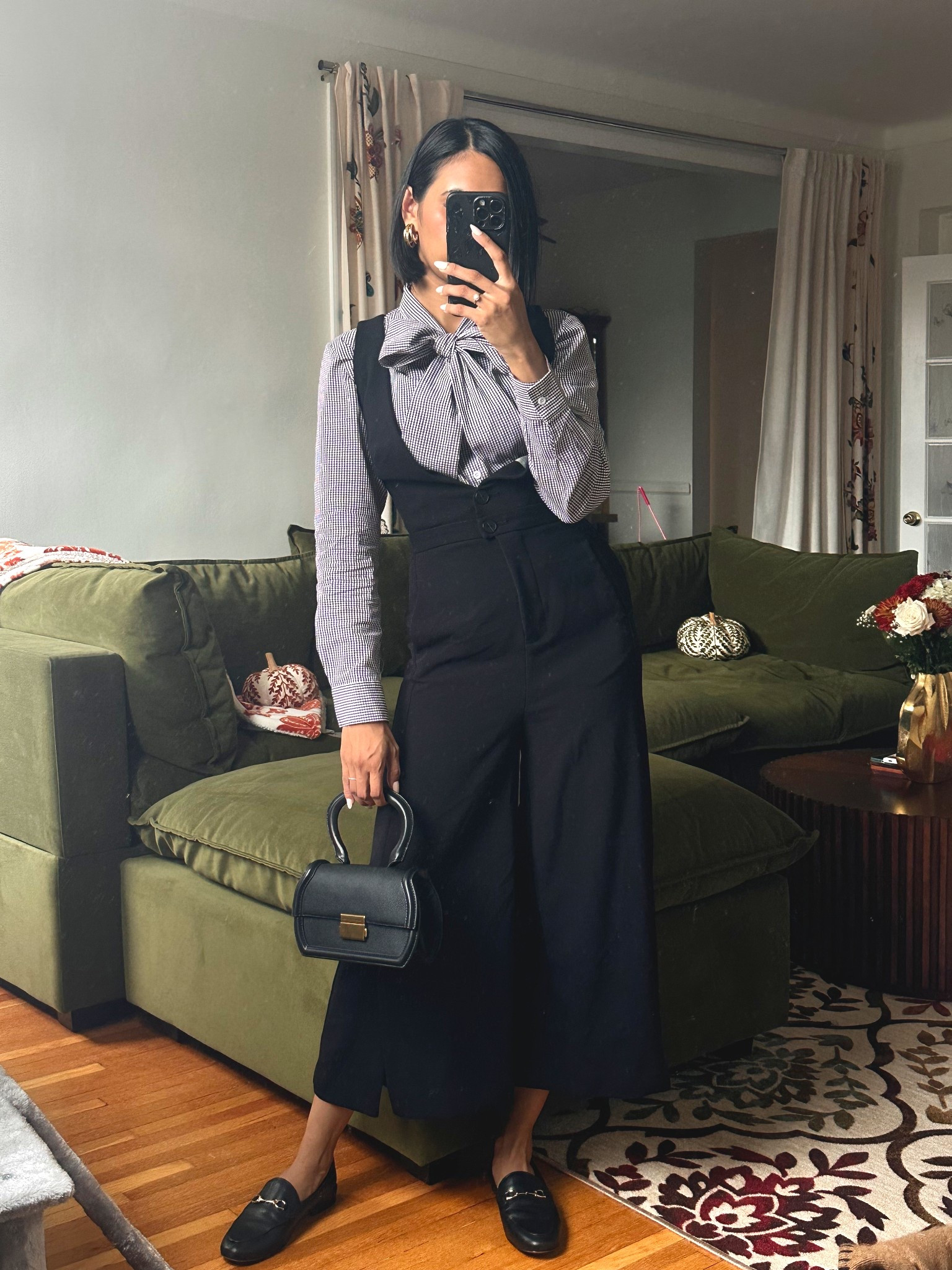 distinguished gentlewoman at your service. Always love styling this Anthropologie jumpsuit in the fall and this  brown gingham tie neck blouse really tops it all off! 

#LTKFindsUnder100 #LTKSeasonal #LTKWorkwear