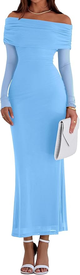 PRETTYGARDEN Fall Dresses for Women 2026 Elegant Off The Shoulder Long Sleeve Formal Wedding Gues... | Amazon (US)