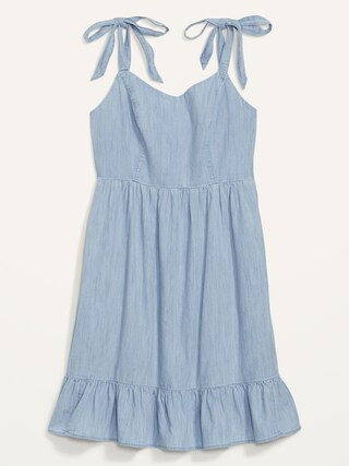 Tie-Shoulder Fit & Flare Chambray Mini Dress for Women | Old Navy (US)