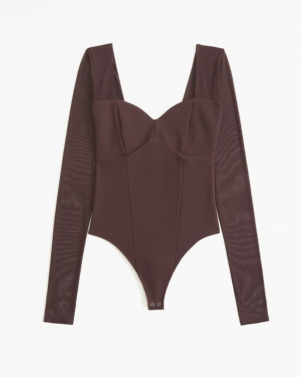 Long-Sleeve Crepe Sweetheart Bodysuit | Abercrombie & Fitch (US)