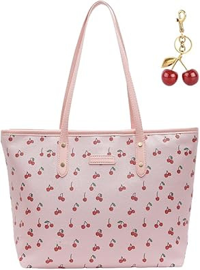 hibear Cherry Print Tote Bag for Women Bow Shoulder Handbag Trendy Faux Leather Top-Handle Bag wi... | Amazon (US)