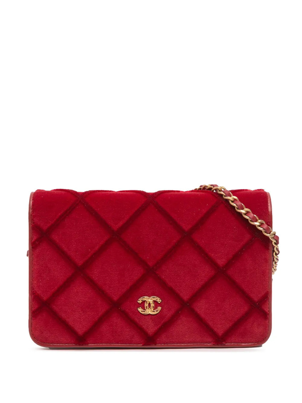 CHANEL Pre-Owned 2017-2018 CC Quilted Velvet Wallet on Chain crossbody bag - Red | Farfetch Global