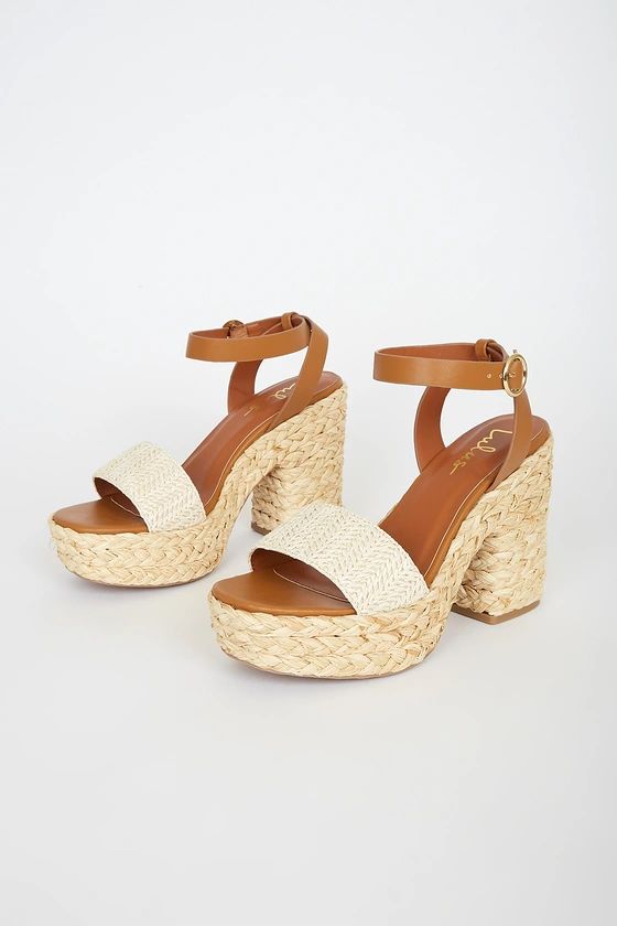 Eviee Ivory Raffia Platform Sandals | Lulus (US)