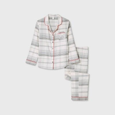 Women's Holiday Plaid with Trim 2pc Pajama Set Gray/Red - Hearth & Hand™ with Magnolia | Target