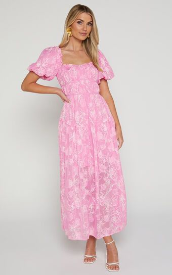 Harley Midi Dress - Puff Sleeve Dress in Pink | Showpo (US, UK & Europe)